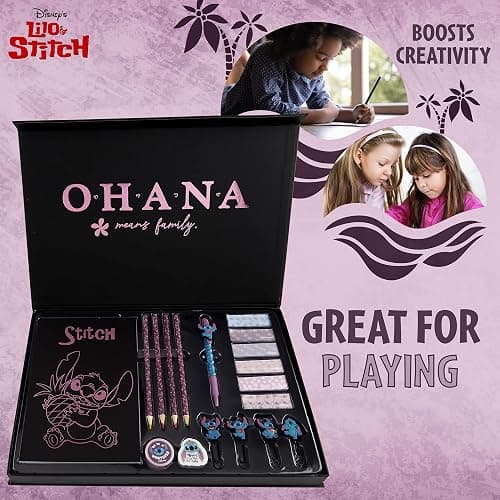 Disney Stitch Stationery Supplies Set Notebook Pencil Case & Ballpoint Pens or Notepad Colouring Pencils & Accessories for School Office (Black) - Black thumbnail 4