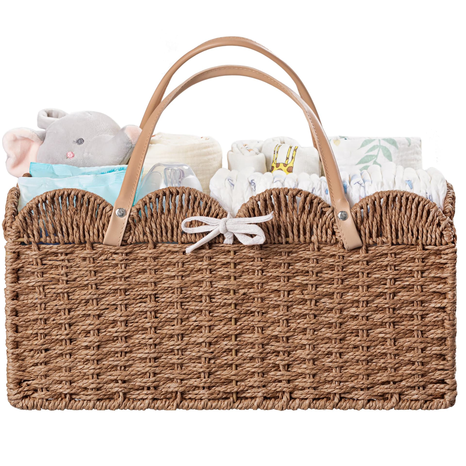 HBlife Large Baby Diaper Caddy, Paper Rope Storage Baskets Nursery Bin with Removable Divider, Portable Car Organizer for Diapers, Baby Shower Gifts, Newborn Essentials Must Haves - Image 1