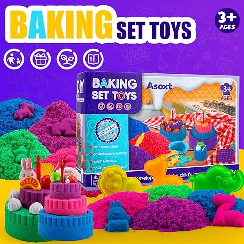 Asoxt Sensory Bin for Boy Girl Kid Toy - 43pcs Play Sand Art Kit with Sandbox, 4lb Color Sand, 17 Molds, Sensory Toy Birthday Gift for Girl Toddler Ages 3-8 thumbnail 2