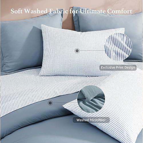 Monbix Queen Comforter Set - 7 Pieces Dusty Blue Prewashed Bed in a Bag Queen Bedding Sets with Comforters, All Seasons Ultra Soft Comforter Bed Set with Sheets,Pillowcases & Shams thumbnail 6