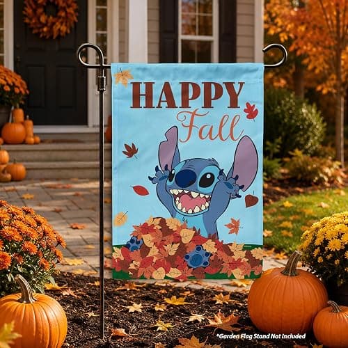 Flagology, Disney Happy Fall Stitch Garden Flag 12" x 18", Officially Licensed Lilo & Stitch Autumn Outdoor Polyester Seasonal Yard & Garden Décor Garden Flag thumbnail 2