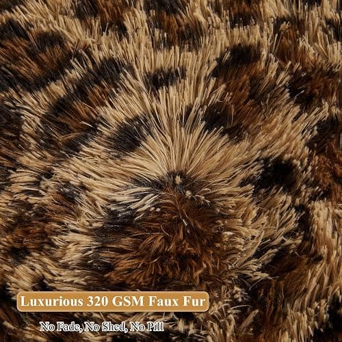 XeGe Faux Fur Leopard Print Bean Bag Chair Cover (No Filler), Fluffy Stuffed Animal Storage Cheetah Bean Bag Home Decor, Furry Fuzzy Big Beanbag Cover for Adults Teens Kids Girls, Anti-slip, Brown thumbnail 6