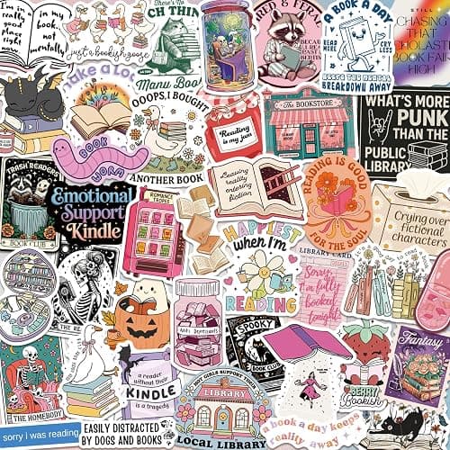 300 PCS Book Stickers for Kindle, Bookish Sticker Pack Reading Glitter Waterproof Vinyl Decals for Laptop, Ebook Readers, Water Bottles, Phone, Journal, Scrapbook, No Repeats (Holographic) - Image 1