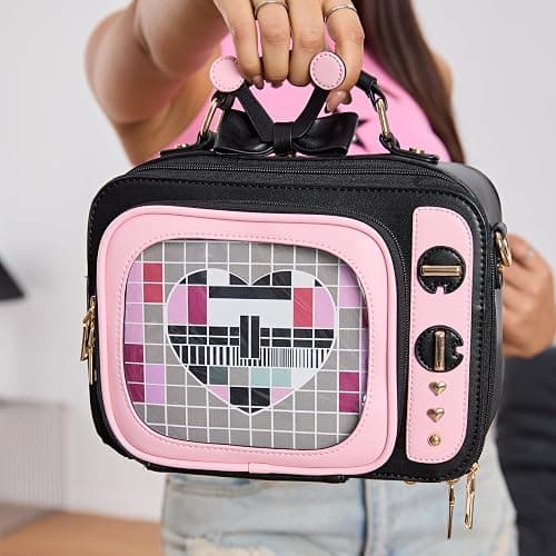 ENJOININ Retro TV Shaped Ita Bag Backpack Small Pin Display Bag with Inserts Cute Ita Crossbody Bag for Enamel Pins Display thumbnail 2