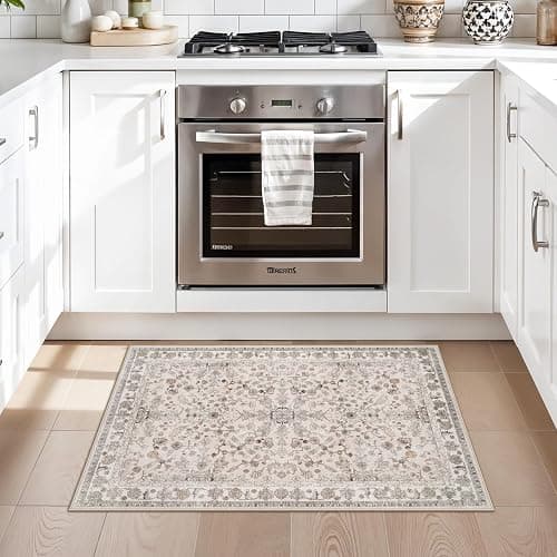 2x3 Non-Slip Washable Kitchen Rug – Boho Small Accent Rug for Sink & Entryway, Soft Low Pile Thin Carpet for Pet Area & Bathroom, Indoor Door Mat (Beige,2x3) thumbnail 9