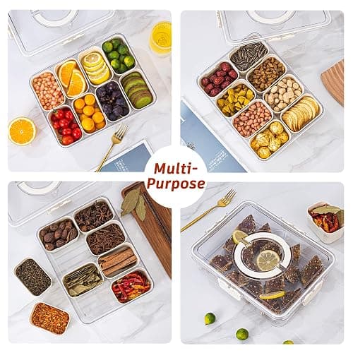 Divided Serving Tray with Lid and Handle - Snackle Box Charcuterie Container for Portable Snack Platters - Clear Organizer for Candy, Fruits, Nuts, Snacks - Perfect for Party, Entertaining thumbnail 5