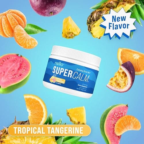 Nello Supercalm Powdered Drink Mix Tub, Cortisol Reducer* and Sleep Aid Supplement, L Theanine, Ksm-66 Ashwagandha, Magnesium Glycinate, Vitamin D 3, No Sugar, Non GMO, 30 Ct, Tropical Tangerine thumbnail 2