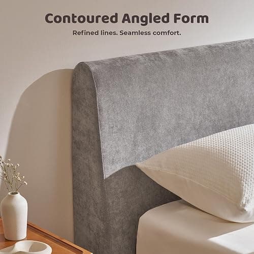 RECCI AirFrame Queen Bed Frame with Ergonomic Angled Headboard, 360° Cushioned Platform Bed Frame, Low Profile Minimalist Soft-Frame Bed, No Box Spring Needed, Easy Assembly, Moon Grey thumbnail 6