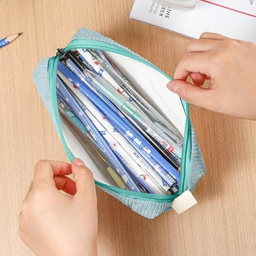 Purbert Soft Corduroy Pencil Case Pouch - Small Stationery Pen Bag Blue | Cute aesthetic design, smooth zipper, compact makeup pouch, ideal for school, daily use, travel, for girls, boys, students thumbnail 8