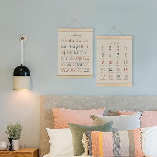 HRQKO Alphabet Numbers Poster Hanger Frame Set of 2, Nursery Wall Decor, ABC Banner Poster Wall Art with Wooden Frames, Alphabet Banner Wall Hanging Decor for Toddler Playroom Nursery, 12x16 Inch - 12X16 - Alphabet & Numbers thumbnail 6