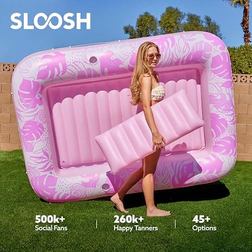 SLOOSH Inflatable Tanning Pool Lounger Float, 85" x 57" Extra Large Pool Floats Adult with Pillow, 4 in 1 Suntan Tub Raft Floatie,Sunbathing Bed Lounge for Water Blow Up Ball Pit, XL-Blushing Pink thumbnail 6