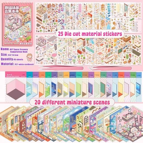 3D Sticker Scene Book, 20 Sets Cozy Room Scenes Sticker Book - Make Your Own Supermarket Store, Funny Cute Sensory Sticker Therapy Adult Activity Book for Crafts Relaxing Stress Relief Gifts thumbnail 3