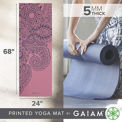 Gaiam Yoga Mat - Premium Thick Non Slip Exercise & Fitness Mat for All Types of Yoga, Pilates & Floor Workouts | Printed Design | Sticky Non-Slip Surface | 5mm Cushioning | Yoga, Pilates & Floor Workouts | 68"x24" thumbnail 3