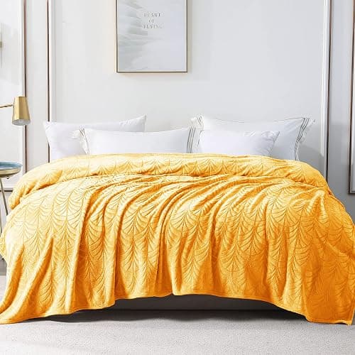 Whale Flotilla Flannel Fleece King Size Blanket for Bed, Soft Fluffy Velvet Bedspread Coverlet with Decorative Vintage Pattern for All Season, Warm and Lightweight, 90x104 Inch, Lemon Yellow thumbnail 9