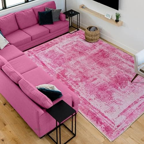 Hudson Comfort 6x8 Area Rug - Faux Cashmere Living Room Rugs - Machine Washable Super Soft 6mm Pile Height Pet-Friendly Carpet with Anti-Slip TPR Backing (Pink) | Super Soft, Machine Washable, Pet-Friendly, Anti-Slip TPR Backing, Rugs, Carpet - Image 1