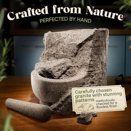 ChefSofi Mortar and Pestle Set - 6 Inch - 2 Cup Capacity - Unpolished Heavy Granite for Enhanced Performance and Organic Appearance - Included: Anti-Scratch Protector thumbnail 4