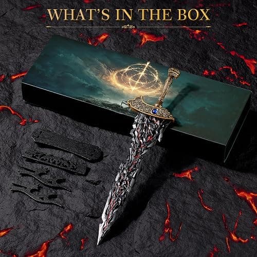 RACEROCKET Eldens Rings Maliketh's Black Blade Sword Model – 11.8-Inch Metal Craft Sword, Peripheral Prop with Display Stand, Action Figure Collectible Toy, Desk Decor, Gift thumbnail 7
