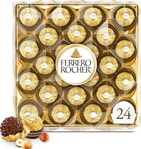 Ferrero Rocher Gourmet Hazelnut Milk Chocolate Gift Box, 24 Individually Wrapped Chocolates, 10.6 oz - Image 1