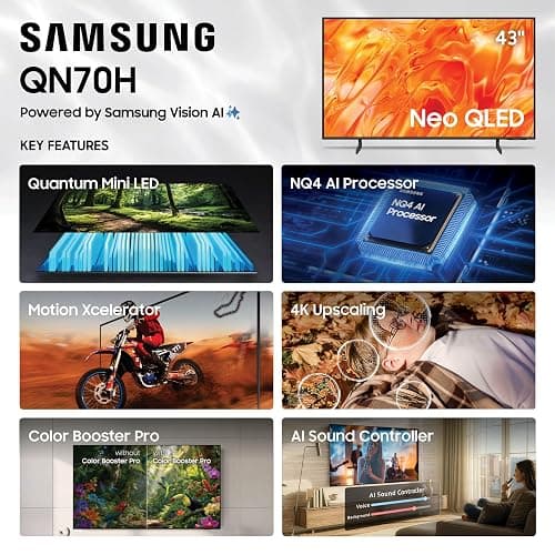 Samsung 43-Inch Class QN70H Series, Neo QLED Mini LED, 4K, Smart TV, 2026 | Samsung Vision AI, Quantum Mini LED, 100% Color Volume with Quantum Dot, NQ4 AI Processor, 4K Upscaling, Alexa Built-in thumbnail 3