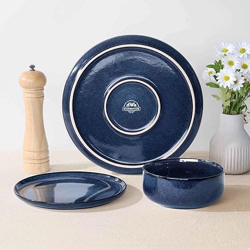 Herogo 12 Pieces Dinnerware Set Stoneware Service for 4, Dinner Plates and Bowls Sets, Double Reactive Glaze Dishes Set for Kitchen, Scratch Resistant, Microwave & Dishwasher Safe, Starry Blue - 12 - Starry Blue thumbnail 6