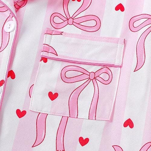 APRTEAK Women's 2 Piece Bow Pajamas Set Pink Pjs Cute Pj Set Summer Coquette Short Sleeve Button Down Lounge Sets Sleepwear thumbnail 5
