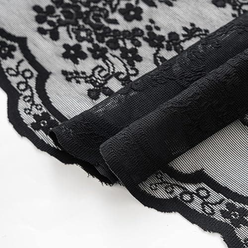 TUDECO Black Lace Shower Curtain with Valance, Gothic Style, 72 x 72 Inch | Halloween Bathroom Curtain, Moody Witchy Victorian Decor, Dark Vintage Floral, Soft Light Filtering, Scalloped Edges thumbnail 9