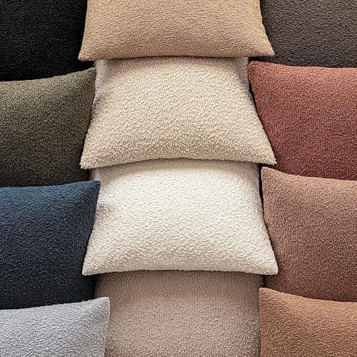 Foindtower Pack of 2 Textured Boucle Throw Pillow Covers Accent Solid Decorative Pillow Cases Cozy Woven Couch Cushion Case for Chair Sofa Bedroom Living Room Home Decor 20x20 Inch Light Brown thumbnail 7