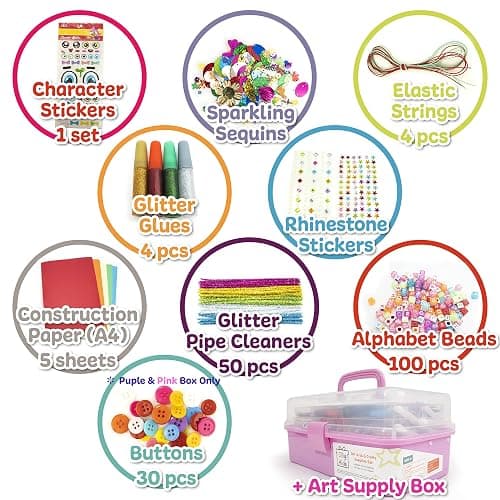 Olly Kids Arts and Crafts Supplies for Kids Girls 4 5 6 7 8 9 10 11 & 12- Ultimate Crafting Supply Carboodle in Portable 3 Layered Plastic Art Box thumbnail 3