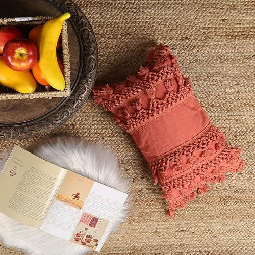 RAJRANG Coral Throw Pillow Cover with Decorative Tassels - 20x12 Inches Lumbar Boho Cushion for Living Room and Sofa Decor thumbnail 2