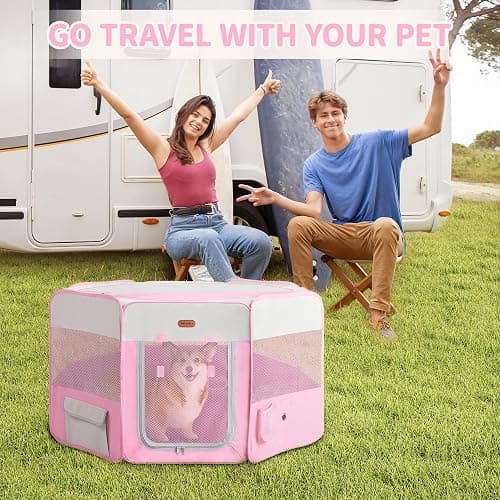 Seiyierr Dog Playpen, Portable Pet Play Pen Foldable Carrying Case, Puppy Pens Outsid for Small Cat Indoor/Outdoor, Removable Mesh Shade Cover thumbnail 6