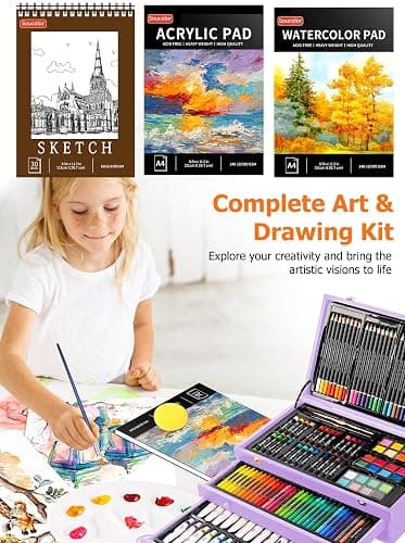 Halloween & Christmas Day Gifts for Kids, Teen Girl Girls Trendy Stuff, Stocking Stuffers for Teens, 192-Pack Drawing Painting Art Supplies with Acrylic Pad, Watercolor Pad, Sketch Book, Canvases thumbnail 5