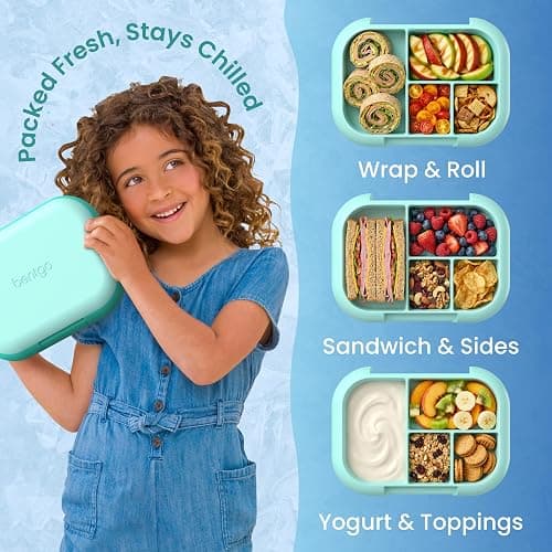 Bentgo Chill Kids Leakproof Lunch Box - 4-Compartment Bento Box with Built-In Ice Pack, 3.3 Cup Capacity, BPA-Free, Microwave & Dishwasher Safe Tray, Ages 3–7 (Aqua) thumbnail 4