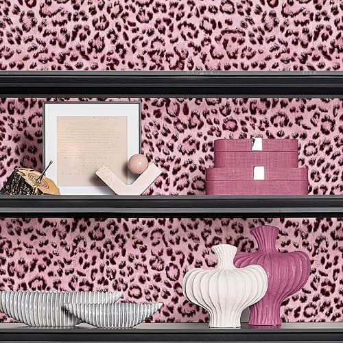 Leopard Print Peel and Stick Wallpaper, Waterproof Removable Self Adhesive Textured Wall Paper, Black and Pink Unique Funky Cheetah Contact Paper for Bedroom and Bathroom 120"X17.3"(14.4 sq. ft) thumbnail 8