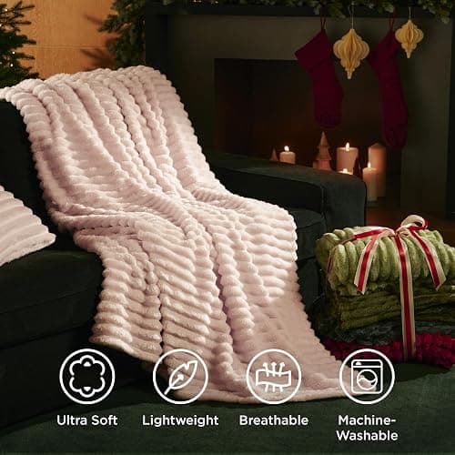 Bedsure GentleSoft Pink Throw Blanket for Couch - Cozy Soft Christmas Blankets for Women, Cute Small Fleece Throws for Girls, Pink Gifts Decor for Home Room, Crystal Pink, 50x60 Inches thumbnail 7