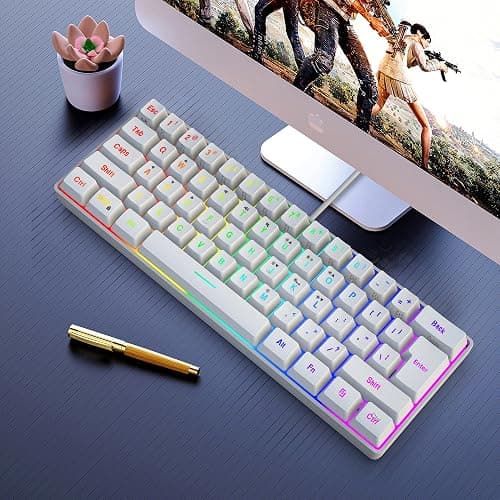 Snpurdiri 60% Wired Gaming Keyboard, 61 Keys RGB Backlit Wrist Rest Ultra-Compact Mini Waterproof Keyboard for PC Computer Gamer (White) thumbnail 6