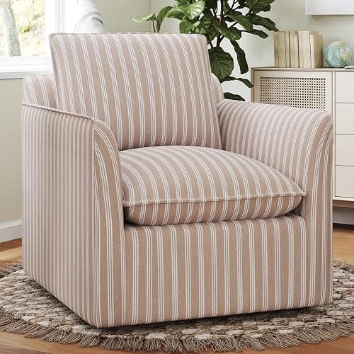 INZOY Swivel Accent Chair with Thick Padded Backrest Cushion, Swivel Reading Chair for Living Room Bedroom Small Spaces, Brown - Image 1