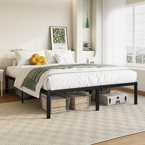 Allewie Queen Bed Frame, 14 inch Metal Platform Beds with Storage Space, No Box Spring Needed and Easy Assembly, Black thumbnail 3