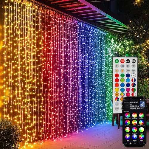 Dazzle Bright 300 LED Curtain String Lights, RGB Color Changing Christmas Fairy Lights for Bedroom with Remote & APP Control, Waterproof Smart Window Lights Party Wedding Garden Wall Decor - Image 1