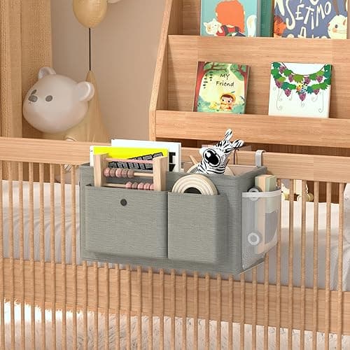 Edudif Bedside Caddy Bedside Organizer with Fixed Straps & Water Bottle Holder, Bunk Bed Caddy ideal for Home, Dorm, Hospital, Crib, Versatile Bedside Storage Solution (Grey) thumbnail 8
