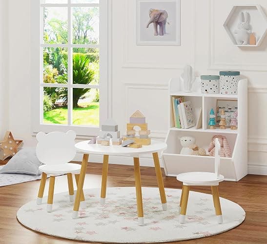 UTEX Kids Wood Table and Chair Set, Kids Play Table with 2 Chairs,3 Pieces Wood Round Table for Toddlers, Girls, Boys,White thumbnail 4