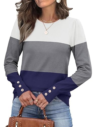 Womens Sweaters Fall Fashion 2025 Long Sleeve Button Cuff Soft Knit Pullover Trendy Tops Dressy Casual Blouses thumbnail 2