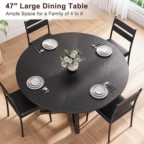 Jocoevol Round Dining Table for 4,Kitchen Dining Room Circle Dinner Pedestal Table,Space Saving Wood Kitchen & Dining Room Furniture (Black, 47In) thumbnail 7