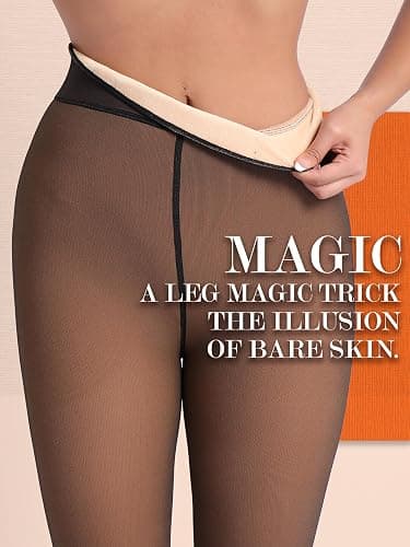 HONENNA 5 Skin Colors Fake Translucent Fleece Lined Tights, Winter Thermal Pantyhose for Women under Dress, medias térmicas thumbnail 4