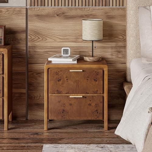 COZAYH Farmhouse Nightstand with 2 Drawer, Distressed Wood Rustic Accent Bedside Table, Burl Finish Side Table for Bedroom, Entryway, Fully Assembled, Brown thumbnail 6