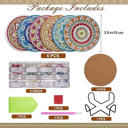 Temlum 6 Pcs Diamond Painting Coasters Kit with Holder, DIY Mandala Diamond Art Coaster Kits for Beginners, Adults Art Craft Supplies thumbnail 3