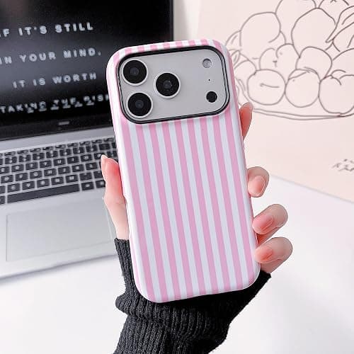 Finyosee Compatible with iPhone 17 Pro Max Case with Cute Fashion Striped Aesthetics Design Simple Case for Girls Women, Slim TPU and Hard PC Protection Cover for iPhone 17 Pro Max-Pink thumbnail 7