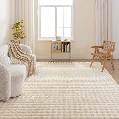 Amazon Basics Indoor Area Rug, 3D Bubble Washable Home Decor Carpet for Living Room, Bedroom, 4' W × 6' L, Beige thumbnail 2