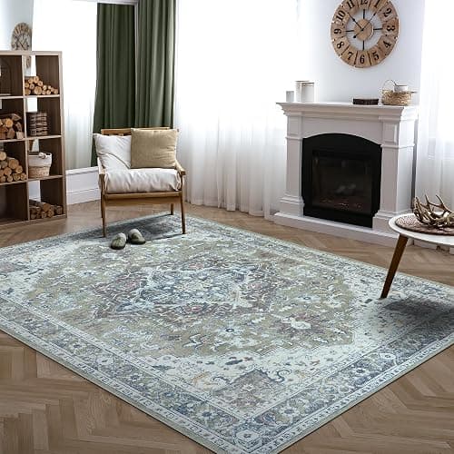 Bloom Rugs Washable Non-Slip 9' x 12' Rug - Green/Blue Traditional Medallion Area Rug for Living Room, Bedroom, Dining Room, and Kitchen - Exact Size: 9' x 12' - Image 1