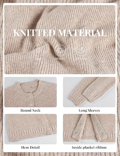 Bianstore Womens Casual Long Sleeve Crewneck Button Down Cardigan Chunky Knit Open Front Sweater Tops thumbnail 6