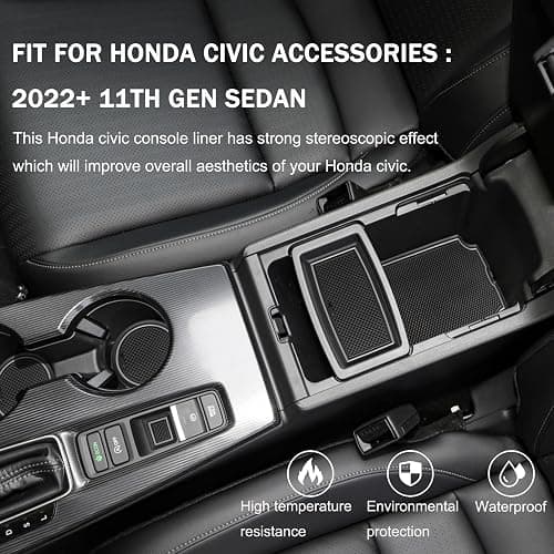 SENSHINE for Honda Civic Accessories 2022 2023 2024 2025 2026 11th Gen Sedan Cup Holder Insert Center Console Liner Door Slot Mats Pad Coaster Trim Premium Rubber Custom Interior 17PC Set (Gray Trim) thumbnail 3